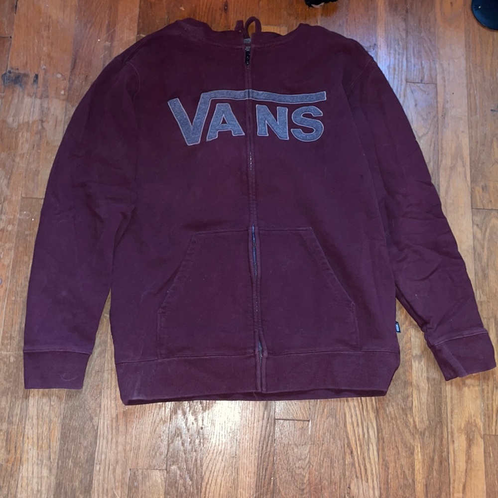vans burgundy zip up hoodie
